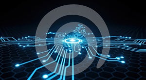 Digital network visualization with interconnected glowing nodes and pathways