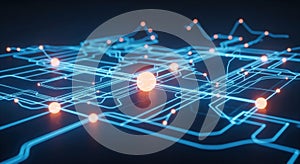 Digital network visualization showcasing interconnected nodes and data flow pathways