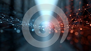 Digital network visualization showcasing interconnected nodes glowing with data streams, representing artificial