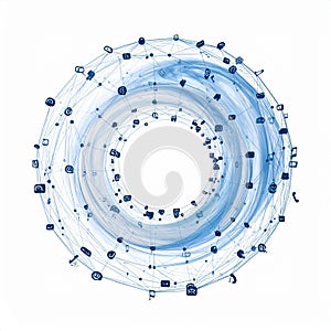 Digital Network Vortex on a White Background