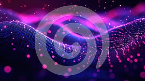 Digital network wave with glowing particles spreading