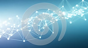 Digital Network Web of Glowing Nodes on Blue Gradient Background