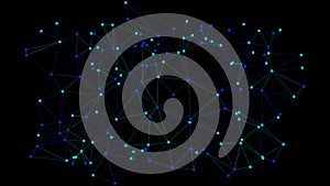 Digital network wireframe lines and vector circles, black background