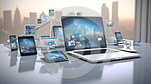 Digital Networking: Interconnected Devices in Modern Office Space photo