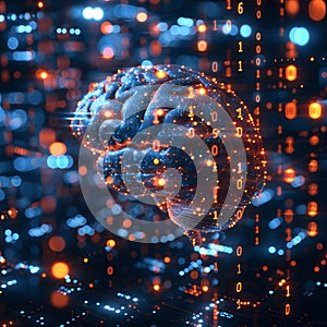 Digital neural AI, binary brain theme.