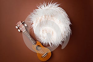 Digital newborn background for baby girls and boys. Brown backdrop and little guitar