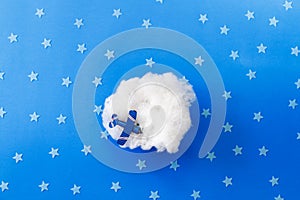 Digital newborn background with clouds and stars. Blue backdrop for baby photography