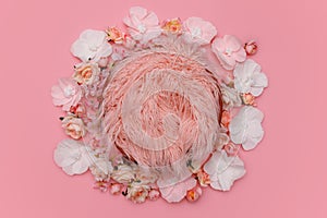 Digital newborn background. Newborn floral backdrop with pink flowers