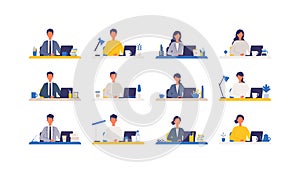 Digital nomad concept. Vector illustration of people can work anywhere. Workers at home or office photo