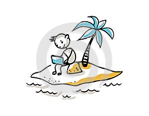 Digital nomad programmer working remote work on a tropical island surrounded by