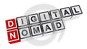 Digital nomad word block on white