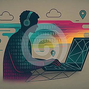 Digital Nomad Working on Laptop