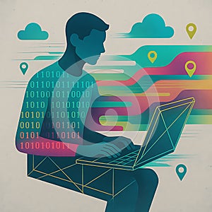 Digital Nomad Working on Laptop