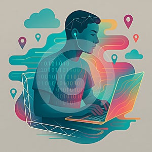 Digital Nomad Working on Laptop