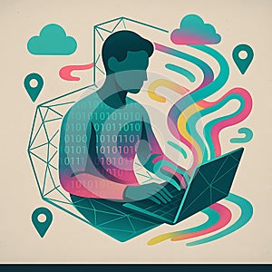 Digital Nomad Working on a Laptop