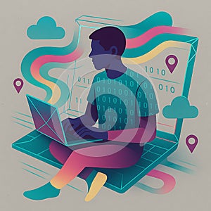 Digital Nomad Working on a Laptop