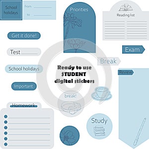 Digital note papers and stickers for bullet journaling or planning.