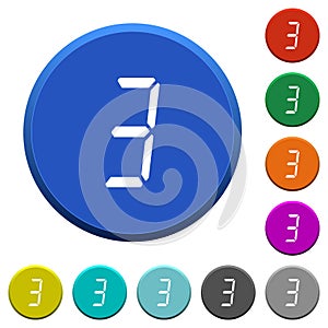 Digital number three of seven segment type beveled buttons
