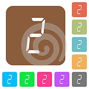 Digital number two of seven segment type rounded square flat icons