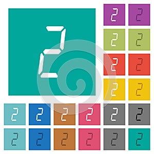 Digital number two of seven segment type square flat multi colored icons