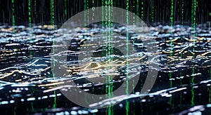 Digital Ocean of Binary Code Futuristic Tech and Data Streams