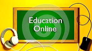 Digital Online Education. 3d render of blackboard. Application learning on phone  mobile web background