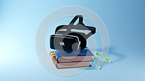 Digital Online Education. 3d of VR  books learning on phone website background. social distance concept. Classroom Online internet