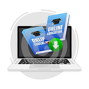 Digital Online Education book. Distant education, e-books. Online reading or courses.