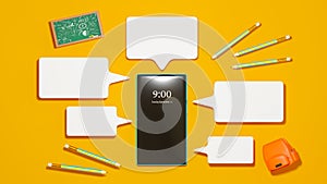 Digital Online Education. 3d render of mobile. Application learning on phone  mobile website background