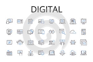 Digital line icons collection. Online, Electronic, Virtual, Cyber, Technological, Automated, Computerized vector and photo