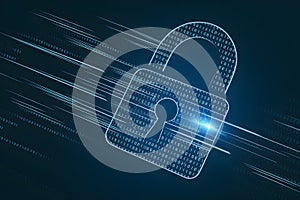 Padlock of binary numbers, slightly open, symbolizing cyber security and technology