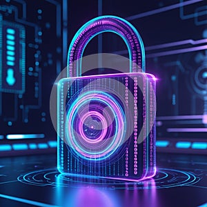 A digital padlock is enveloped in binary code, symbolizing cybersecurity.