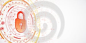 Digital padlock icon with binary code on light gradient background. 3D Rendering