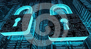 Digital Padlocks with Circuit Board Design on Binary Code Background