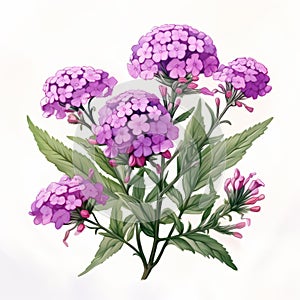 Digital Paint Of Purple Verbena Flowers On White Background