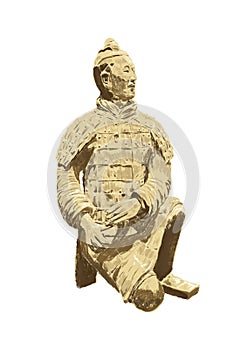 Digital paint of qin emperor sculpture illustration, isolated clay statue