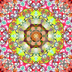 Digital Painting Abstract Colorful Floral Kaleidoscope Symmetrical Mandala Background