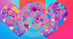 Digital painting background with colorful hearts