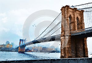 Digital Painting Of The Brooklyn Bridge 