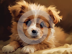 this digital painting of a cute puppy has been created by an artist