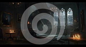 A Stormy Night in a Haunted Mansion: An Eerie Digital Painting photo