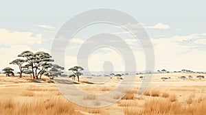 Digital Painting Of Desert Landscape In Pastoral Style