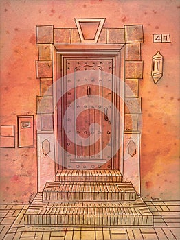 Digital painting of a door in the old city of Essaouira, Morocco