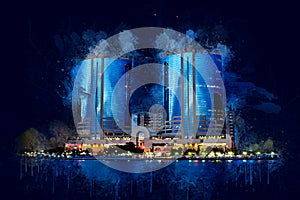 Digital Painting Dubai Architecture, Dubai Creek View