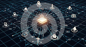 Futuristic digital art creation with vibrant colors and technological elements