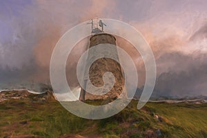 Digital painting of the Llanddwyn island lighthouse, Goleudy Twr Bach at Ynys Llanddwyn on Anglesey, North Wales