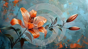 Digital painting of an orange lily in bloom. Colorful and vibrant floral artwork. Nature-inspired abstract background photo