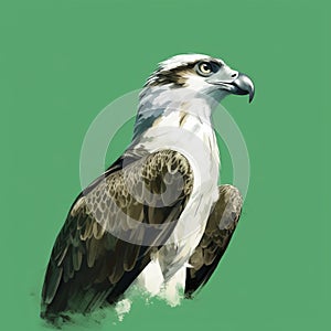 Digital Painting Of Osprey On Green Background: Editorial Illustration