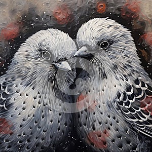 Digital painting of a pair of pigeons in love. Digital painting. Generative AI