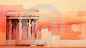 Digital Painting Of Parthenon With Rothko-inspired Caryatides